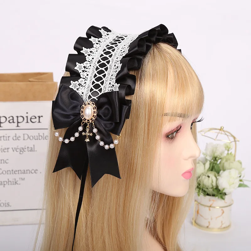 

Women Girl's Plush Cat Ears Ribbon Bell Lolita Gothic Ruffles Lace Headband Maid Cosplay Hair Hoop Kawaii Accessories