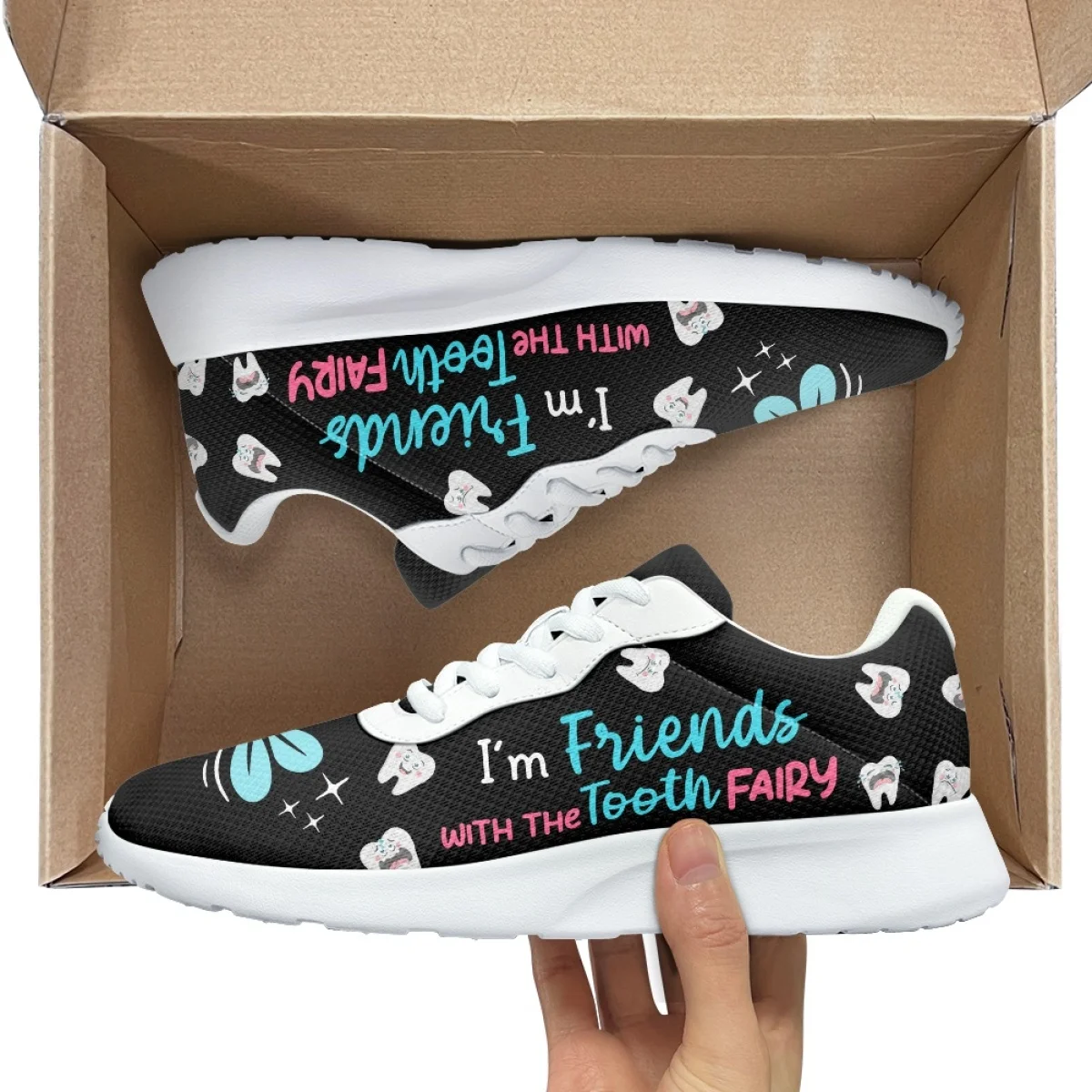 Protecting Teeth Print Women Training Running Shoe Cozy Lace-Up Flats Durable Gym Teen Sneakers Print On Demand tenis masculino