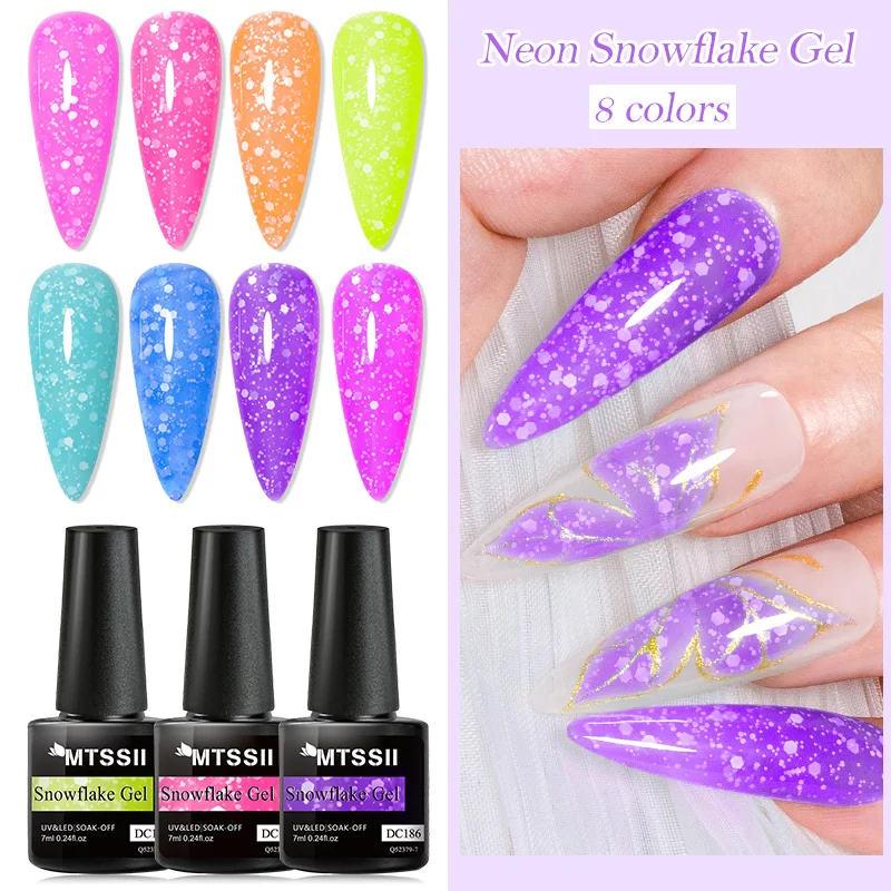 8PCS/Set Neon Snowflake Nail Glitter Sequins Gel Kit Nail Polish UV Semi Permanent Nail Art White Sequins Varnish Manicure Set 4