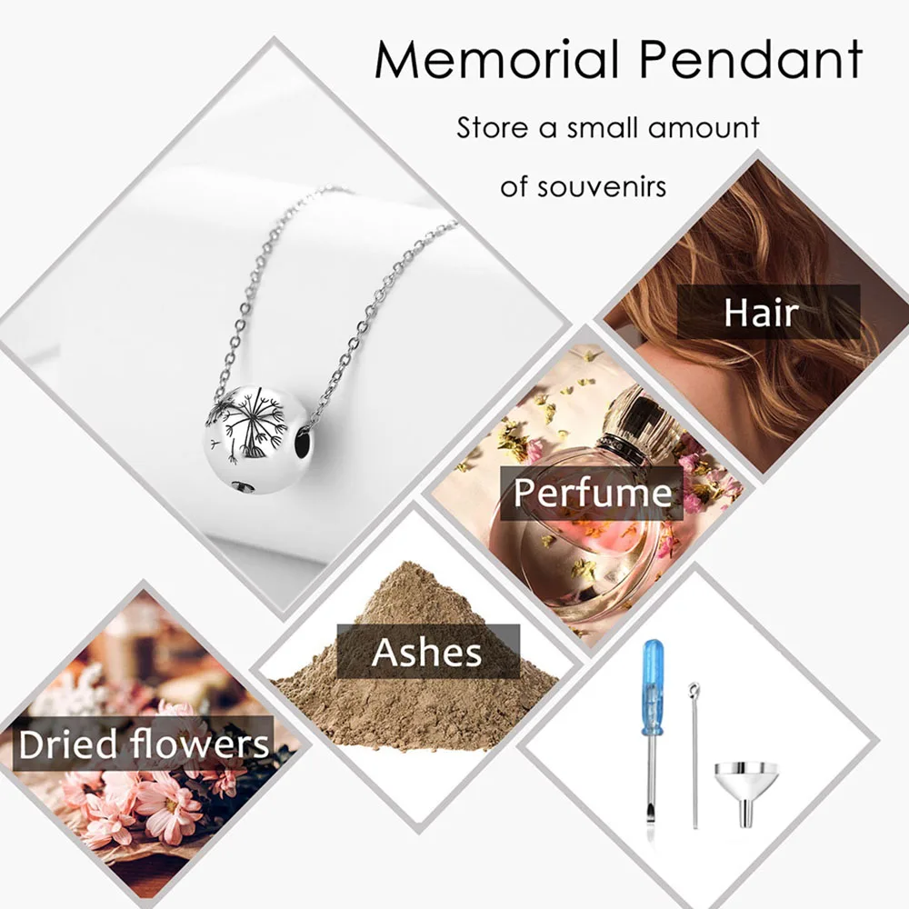 Urn Necklace for Women Ashes Dandelion Cremation Necklace for Human & Pet Ashes-Memorial Jewelry Hold Loved Ones's