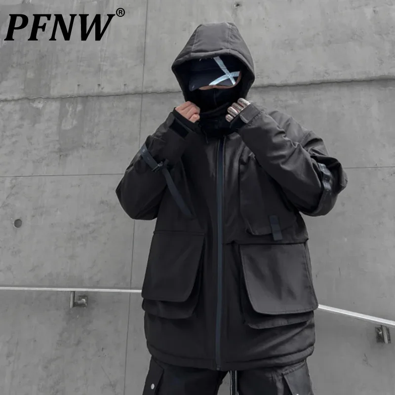 

PFNW Men's Punk Tactical Jacket Windbreaker Techwear 2023 Winter Multi-pocket Function Padded Coat Parka Streetwear Chic 12Z6010