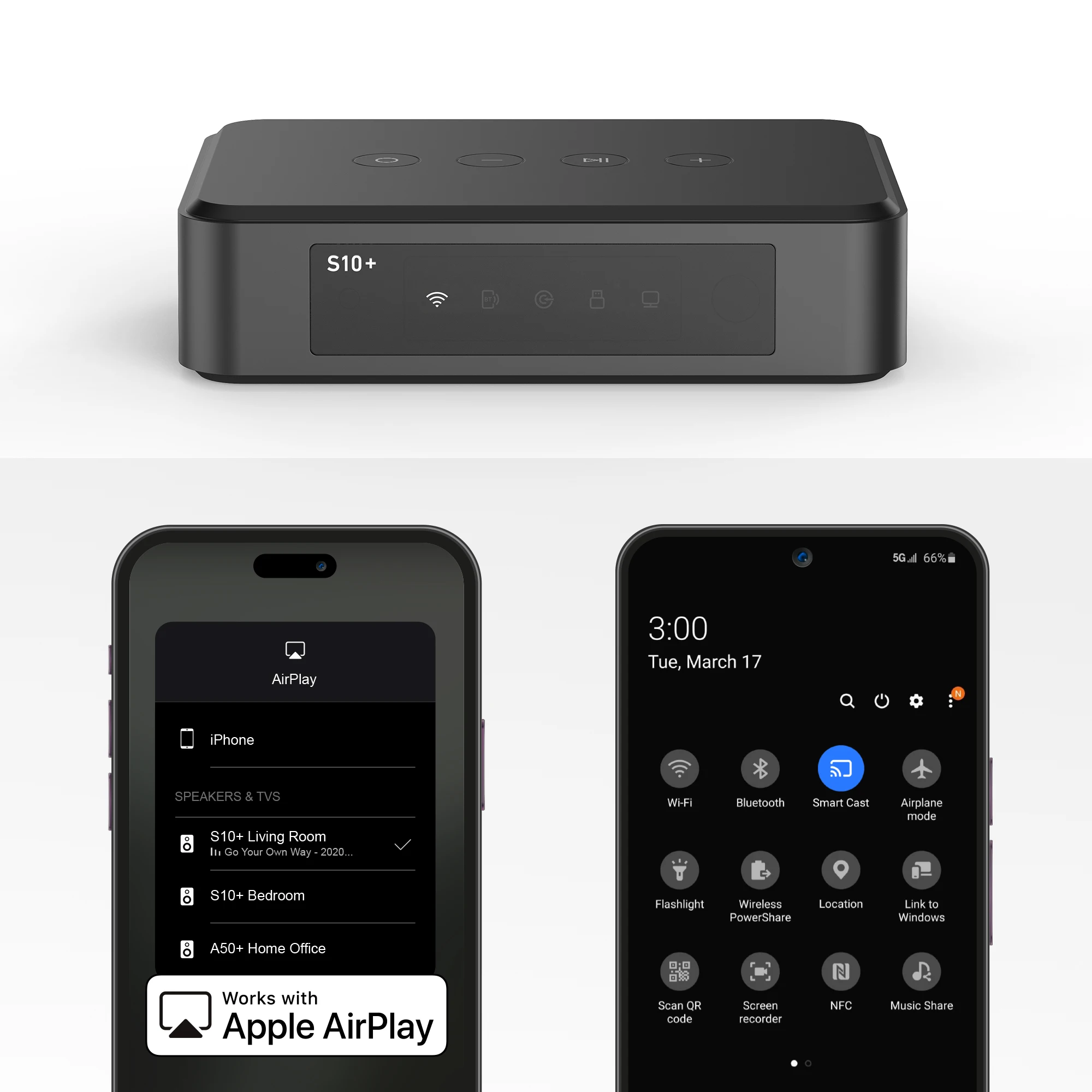 Arylic S10 + 무선 음악 스트리머, 3.5mm 잭 Aux 블루투스 오디오 리시버, PC 오디오 잭 어댑터, 멀티룸용 AUX 무선