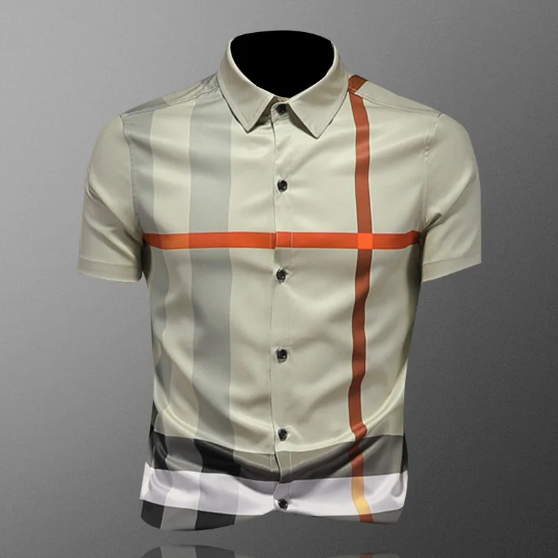 

European and American men's wear summer 2022 new Short sleeve lapel single breasted plaid print Fashion shirt