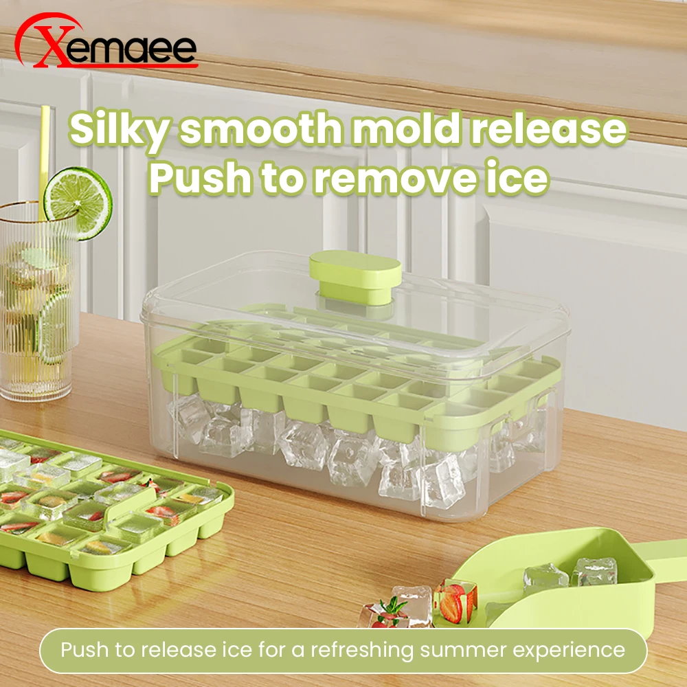 Mini moule à glaçons pour réfrigérateur, 28/56 compartiments, silicone de qualité alimentaire, moules réutilisables avec couvercle et spatule à glace