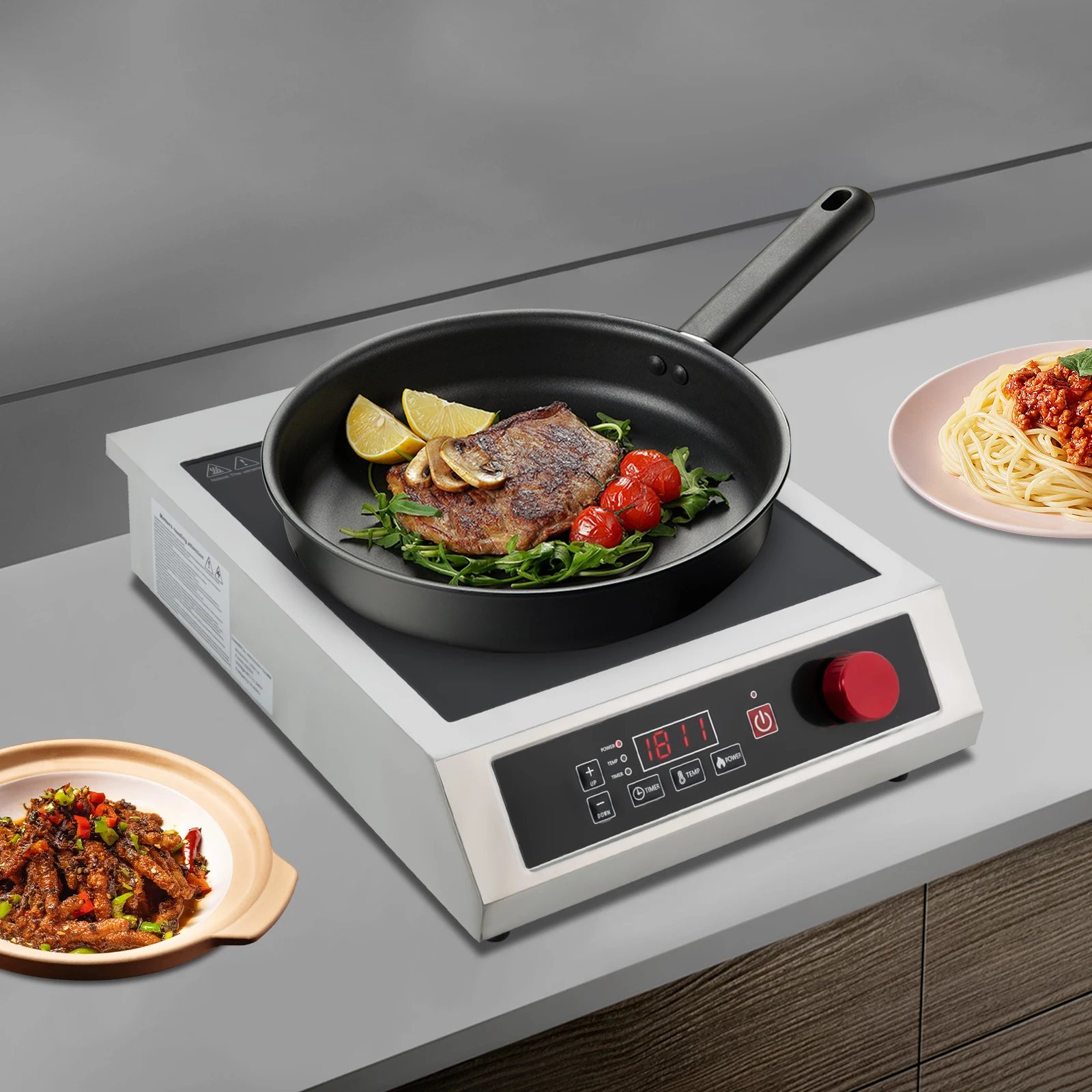 Y14 3500W Stainless Steel Induction Cooktop,110V Black Electric Induction Burner Tabletop 43*35*9cm for Commercial Places 3