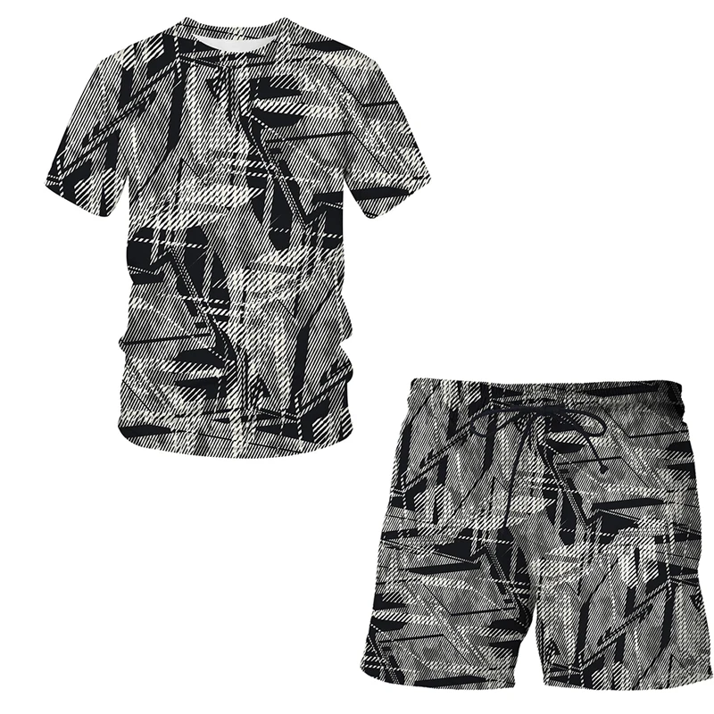 

Fashion Trend New Products 3D Abstract pattern Style Oversized T-shirt Summer Men's Short Sleeve + Shorts Sports Suit 2021