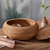 Round Rattan Boxes with Lid Hand-Woven Multi-Purpose Wicker Tray 11 Inch Picnic Food Bread Table Storage Basket WF Ring box Desk 2