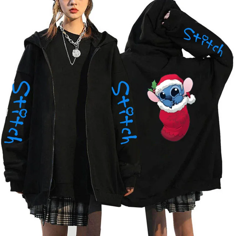 thumbnail image 1 of Sudadera con capucha con cremallera de dibujos animados de invierno de Disney Stitch con cremallera sudaderas con capucha para mujer Harajuku Linda sudadera de Anime Manga ropa de calle con capucha pa, 1 of 5