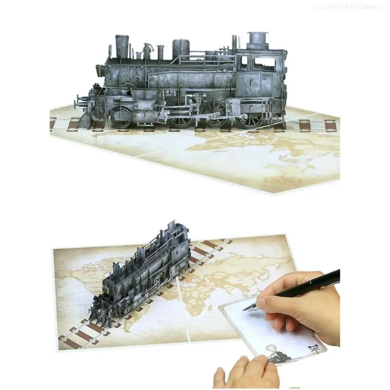 Handmade 3D Steam Train Popup Greeting Card for Special Occasion Birthday Card F0T6