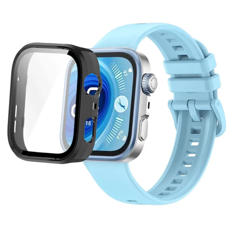 Breathable Silicone Strap with Protective Tempered Glass Screen and HD PC Case