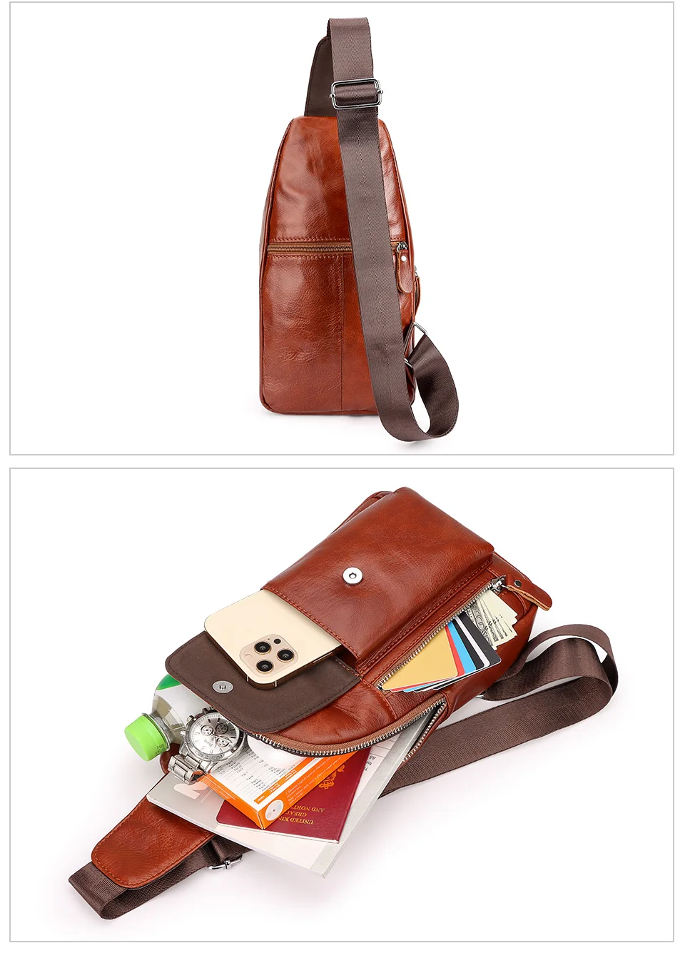 saco de peito dos homens de negócios novos couro genuíno masculino crossbody saco de moda bolsa de ombro de transportar sacos com bolso do telefone