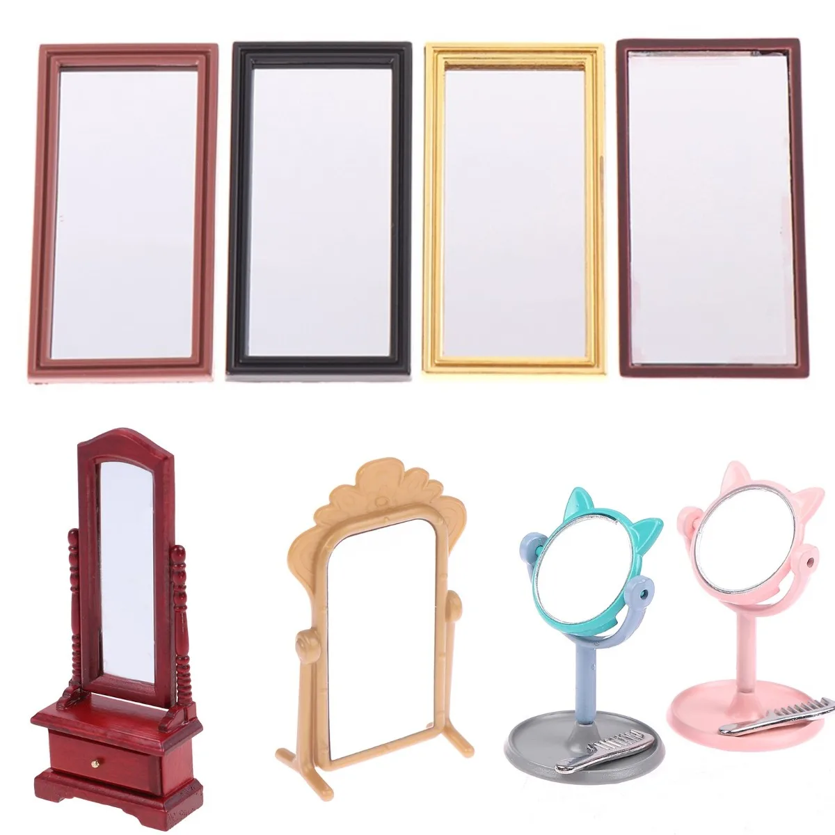 1pc Dollhouse Miniature Mini Dolls Fitting Room Dressing Mirror Model Play for Dolls Accessories Furniture Decoration