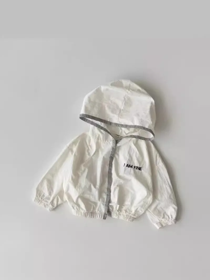 Summer Baby Hooded Cardigan Toddler Long Sleeve Sunscreen Jacket Boys Girls Breathable Letter Coat Kids Sunscreen Clothing