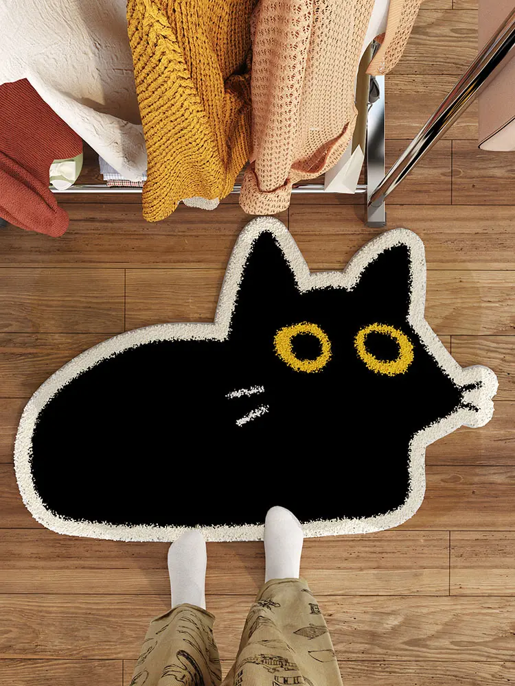 VIKAMA Cartoon Bedroom Rug Cat Shaped Irregular Foot Mat Plush Room Bedding Sofa Bed Blanket Dirt Resistant Cushion Home Decor floor mat shaggy rugs plush blanket