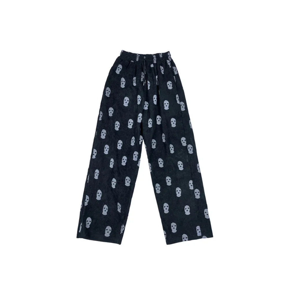 Harajuku Fahion Print Drawstring Casual Corduroy Men Baggy Pants Hip Hop Straight Sweatpants Male Loose Trousers