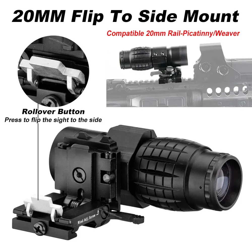 Tactical 3x30mm 3X Magnifier Metal Optics Scope Sight with 20mm Flip To Side Mount with Quick-detach Lever for Outdoor Hunting tactical magnifier scope rifle scope