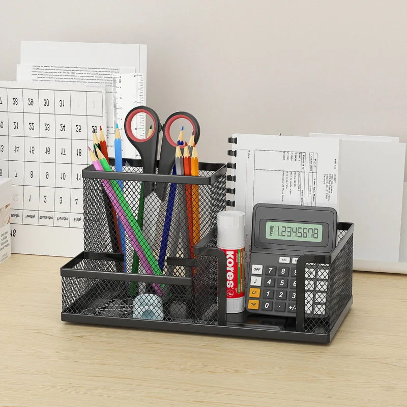 Black Mesh Desk Organizer - 3-Tier Storage with Pencil Holder & Baskets,Office Supplies Organizer for Desktop, Home & School Use - 5
