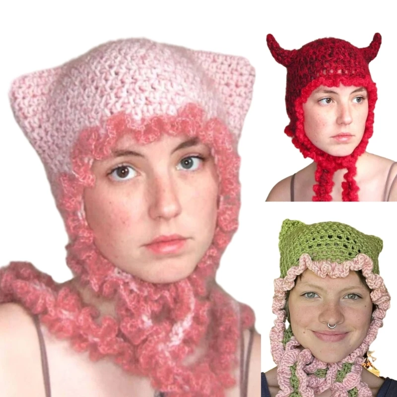 

Cat Ear Hat Halloween Gift Warm Soft Beanie Hat Head Covering for Halloween