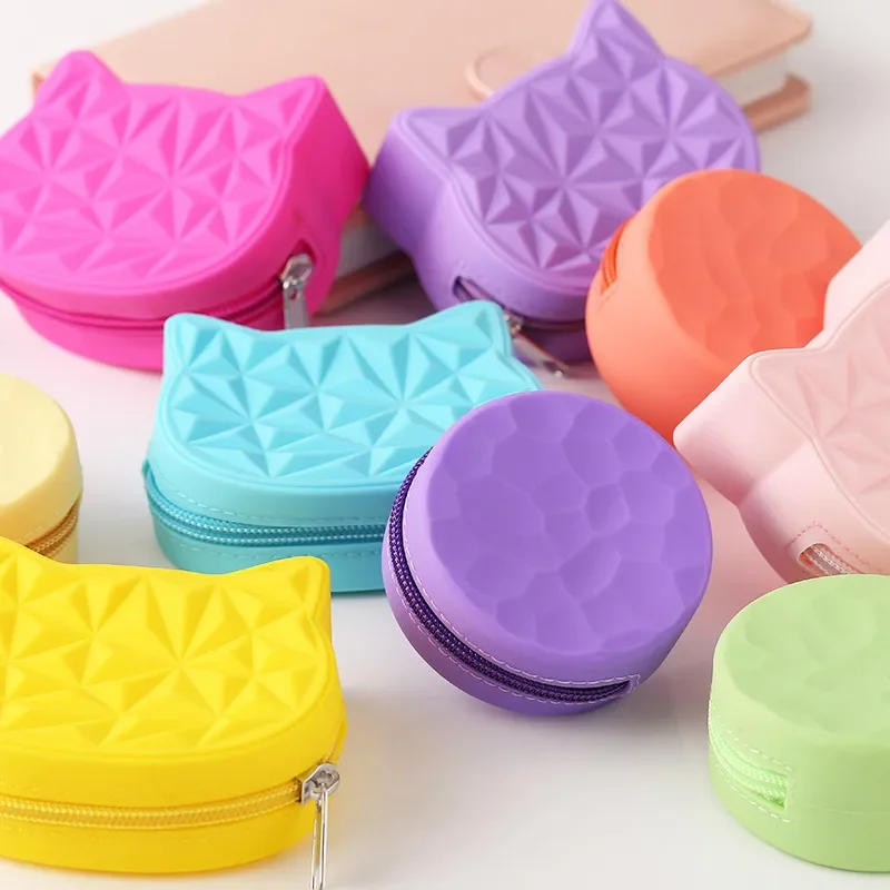 New Brand Cute Cat Women Silicone Short Wallet Girls Mini Coin Purse Key Wallet for Female Daily Clutch Purse Headset Bags