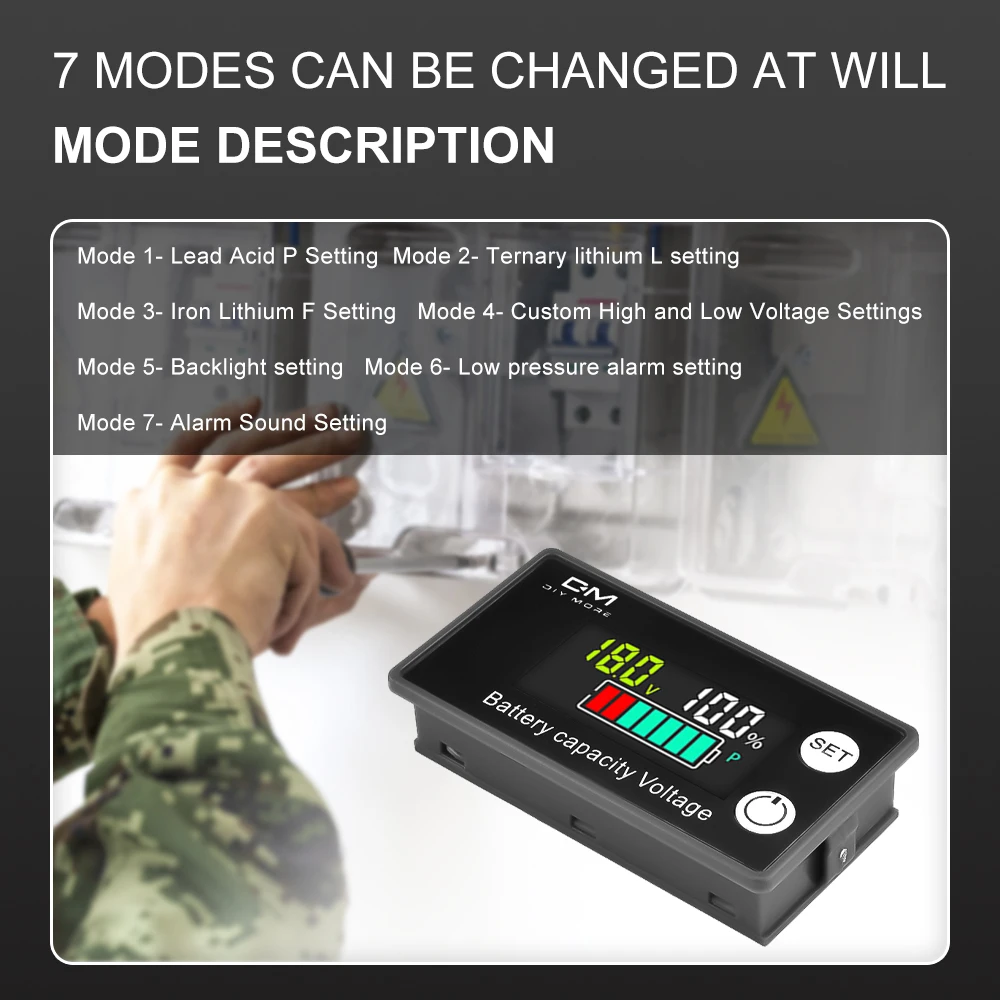Voltage Gauge for LCD Battery Capacity Indicator Temperature Alarm DC 8V-100V Lead Acid Lithium LiFePO4 12V 24V DM 6133A voltage gauge voltage tester