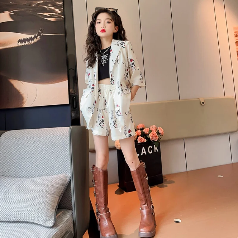 

Summer Suit for Girl New Chinese suit Casual suit Thin and cool Top and Bottom girl party clothes new clothes Girls ages 4 to16