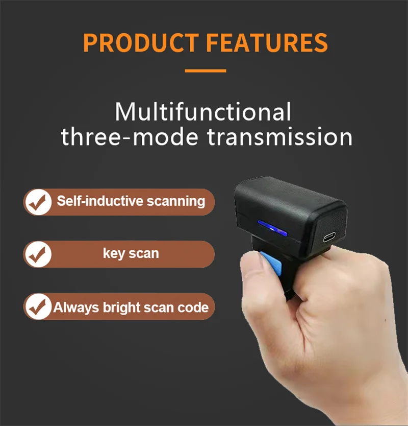 2d wireless ring barcode scanner compatible bluetooth 2.4g wireless