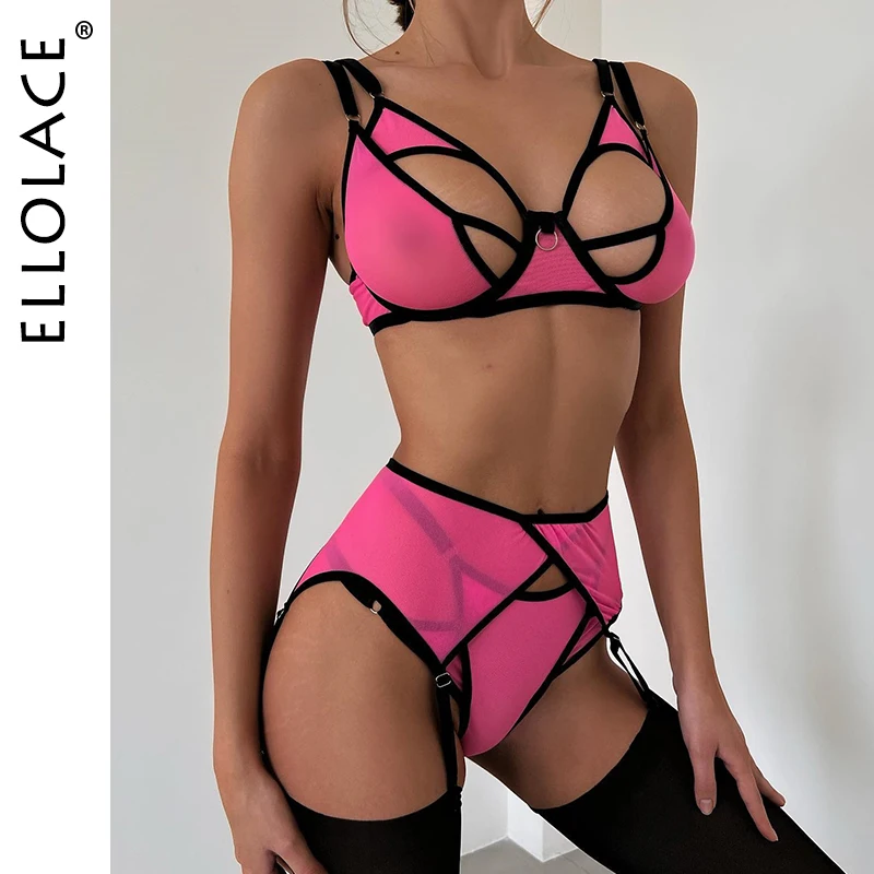 

Ellolace Lingerie Sexy Female Underwear Cut Out Patchwork Bra Erotic Intimo Uncensored See Through Outfits Fancy Lace Garter Set