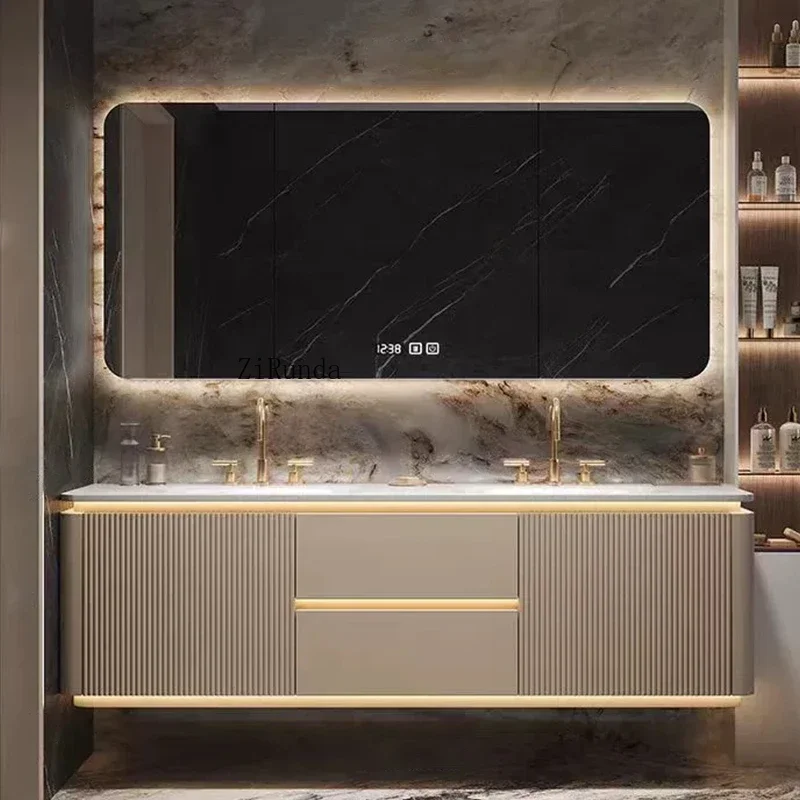 Nordic Cream Style Rock Plate Bathroom Cabinets Vanity Combo Wall-mounted Bathroom Cabinets Fashion Furniture Arredo Bagno FYB