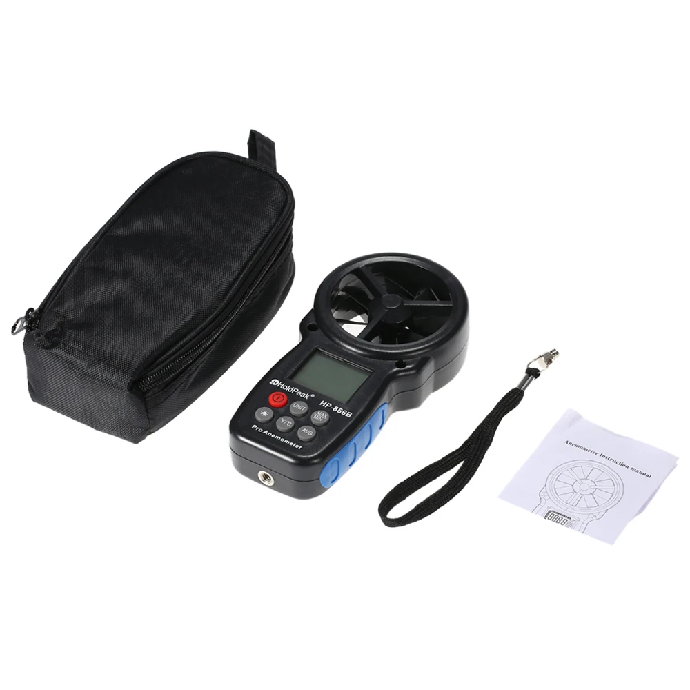 HoldPeak HP-866B 미니 LCD 디지털 풍속계, 백라이트 풍속, 풍속 온도 측정
