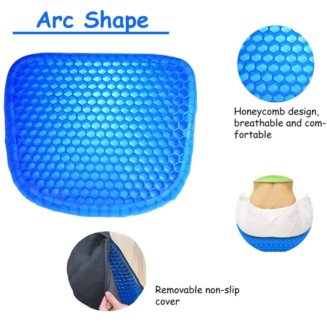 Gel Cooling Seat Cushion w/ 2.4 inch Extra Thick Honeycomb Pressure Absorbing, Breathable, Ergonomic,Non-Slip Bottom & Orthopedic Design for Comfort