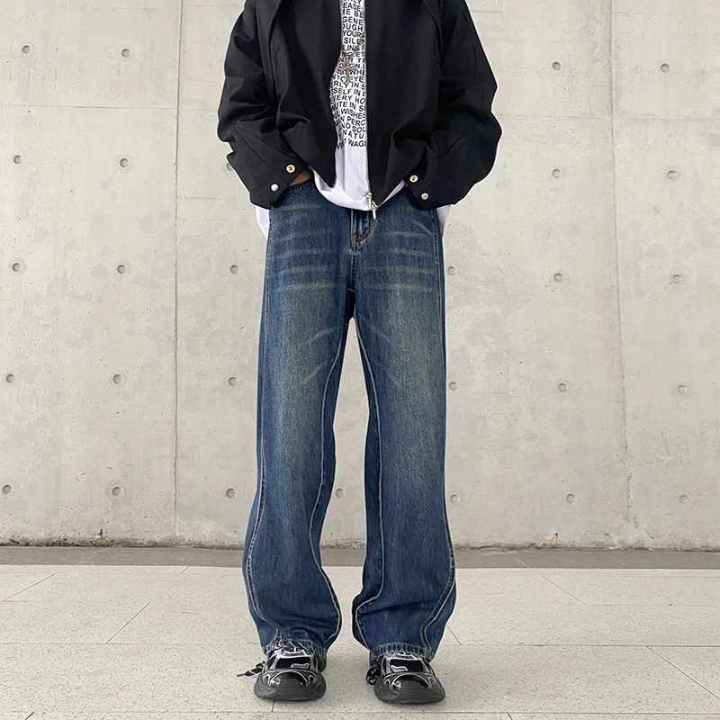 Men's Jeans Four Seasons American Fashion  Irregular  Cut Straight Loose Wide Leg All-Match Long Pants