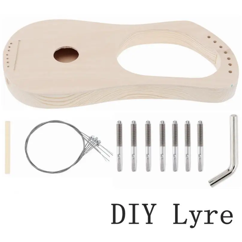 7 Strings Lyre Harp DIY Kit Solid Basswood String Instrument Handwork Painting Assembly for Beginner Children Fun Toy Art