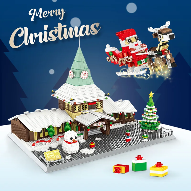 

Santa Claus Office Building Blocks Christmas Tree Sonwman Elk 2180PCS+ Mini Bricks Toys For Christmas Display Gift