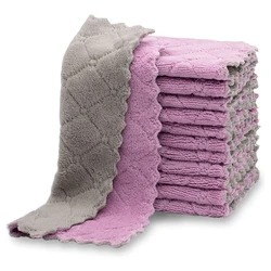 Super Absorbent Coral Velvet Kitchen Dish Towels - 10-Pack, Nonstick & Fast Drying - 10pcs (Purple and Grey)