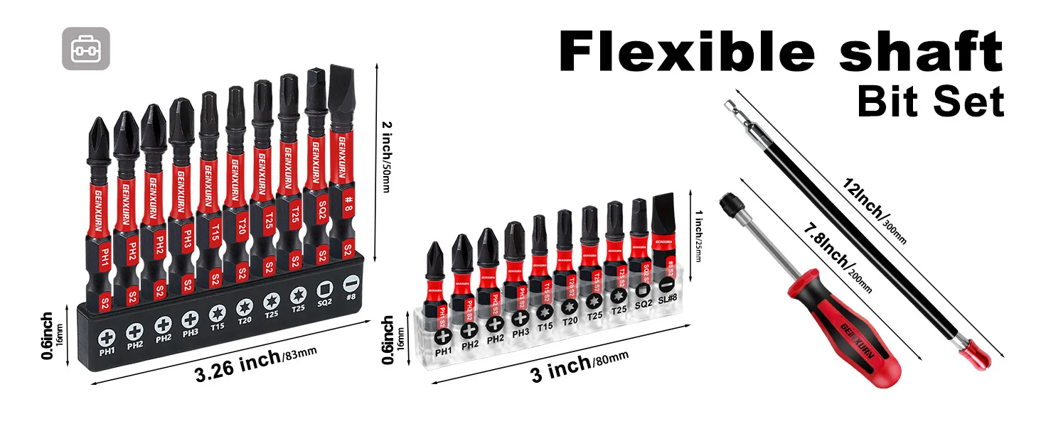 Geinxurn Flexibler Bohrer-Verlängerungsadapter, Schraubendreher-Bithalter, Sechskant-Schnellwechsel-Bohrerführung mit Schraubendreher-Bits – Detail 1