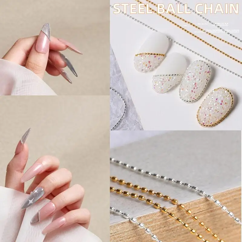 3D Metall Nagel Charms Nail art Dekoration Gold Splitter Punk Nagel Studs Ketten Dekoration Nägel Ball Schmuck Maniküre Zubehör – Detail 3