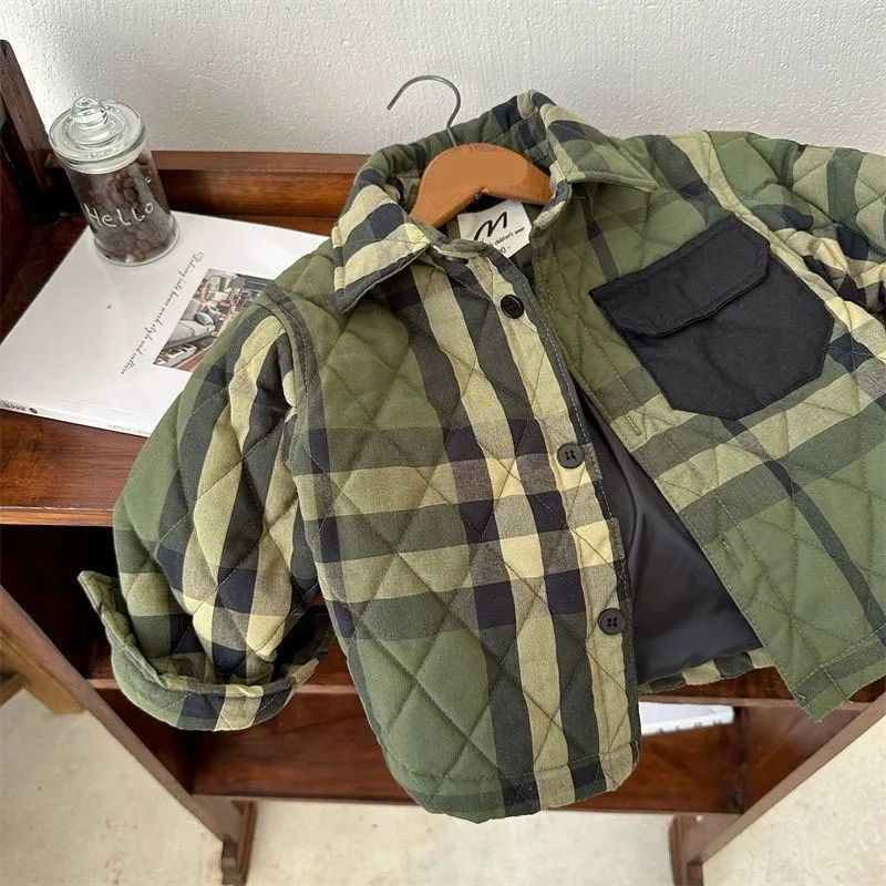 

Boys Girls Plus Velvet Thick Plaid Shirts Autumn Winter Kids Warm Clothes Casual Cotton Wearing