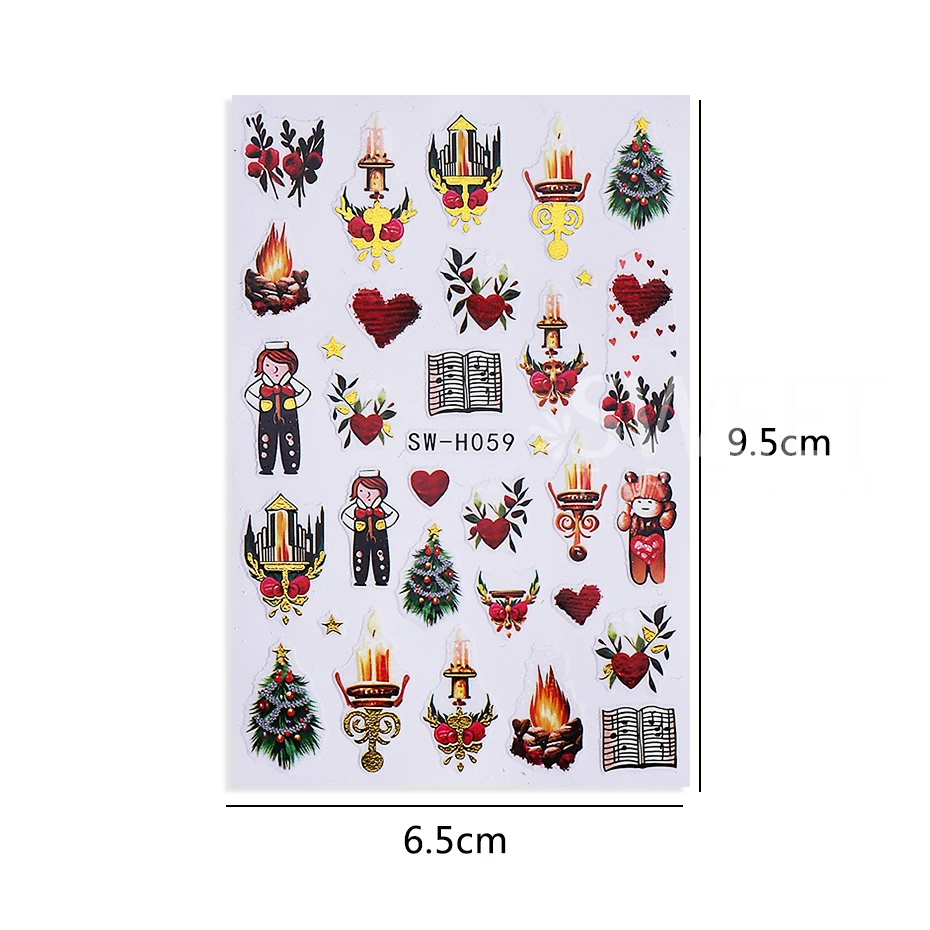 2pcs Cartoon Christmas Nail Stickers Self-Adhesive Winter Xmas Tree Santa Claus Love Nail Decals Manicure Decoration Sliders