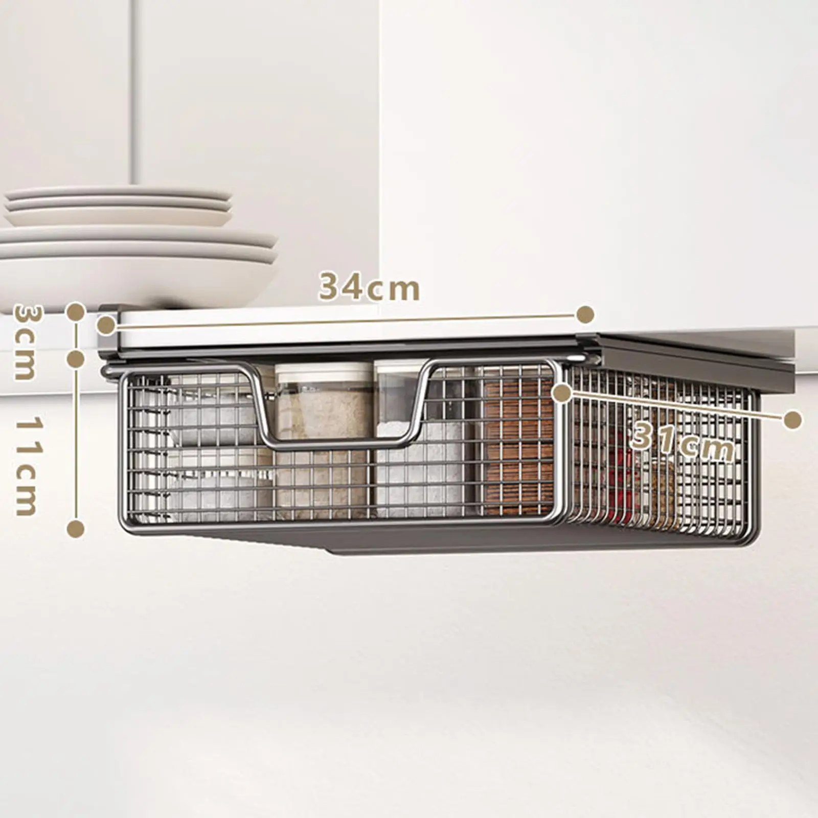 Kitchen Under Cabinet Basket Multifunction Hanging Rack Under Shelf Storage Basket for Cupboard Pantry Desk Cabinet Kitchen