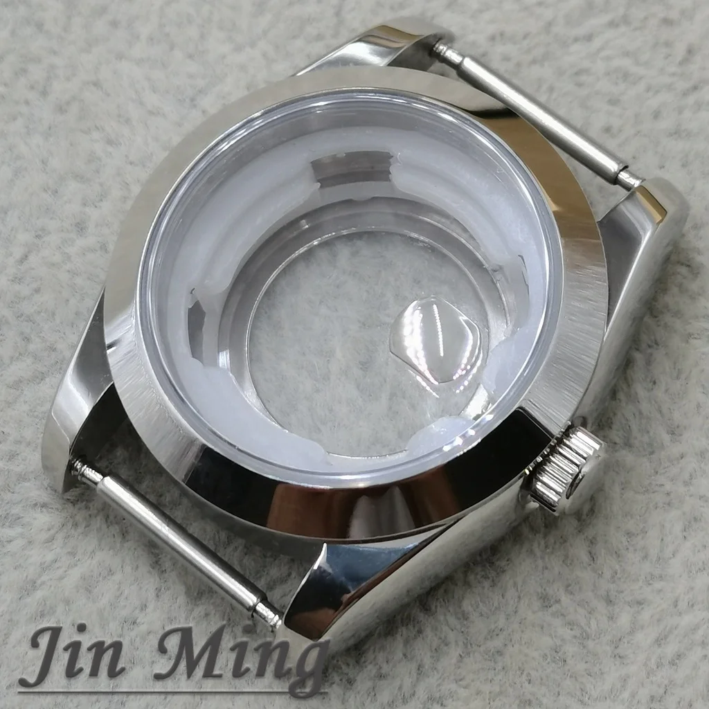 Silver Stainless Steel Watch Case with Polished Fluted Bezel and Sapphire Glass