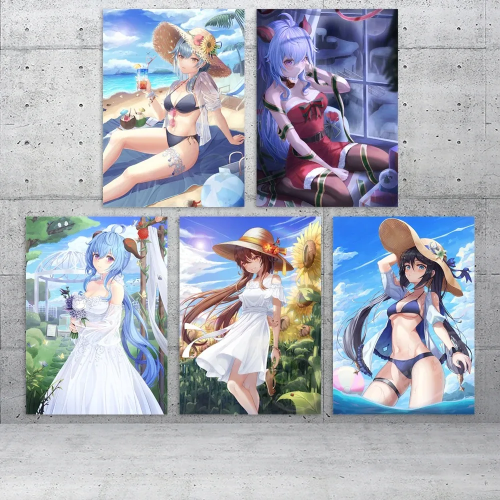 

HD настенное изображение Genshin Impact модульные картины Hu Tao холст Beelzebul печать игра живопись Ganyu Декор для дома гостиная постер