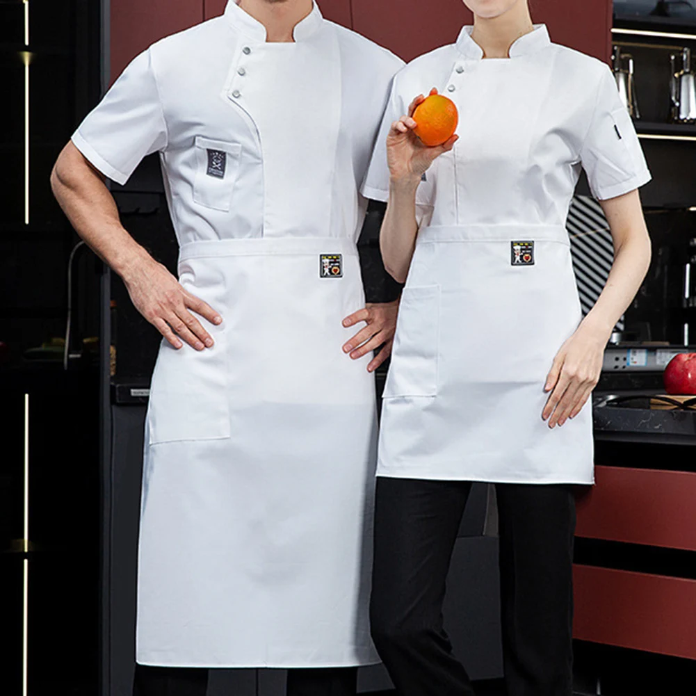 

Casual Unisex Chef Uniform T Shirt Short Sleeve Pockets Buttons Soft Bakery Restaurant Work Clothing Kitchen Tops T Shirt