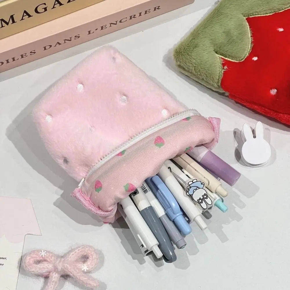 다기능 연필 케이스 딸기 모양 대용량 문구 파우치 스탠딩 문구 정리함 개학 준비물