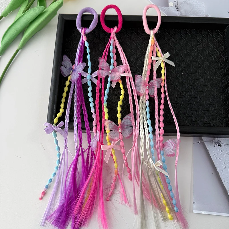 Charming Braided Wig Ponytail Headband with Rubber Hair Bands - Kids' Hair Accessory Ornament