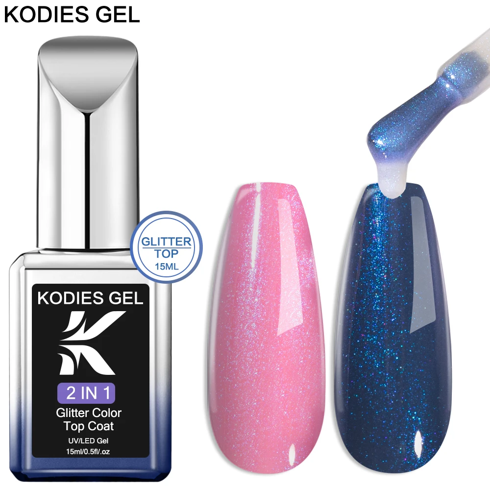 KODIES 젤 진주 빛 탑 코트 UV 젤 네일 광택제, 반영구 유니콘 블루 젤..