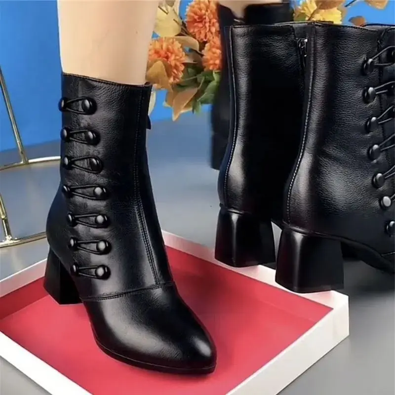 Winter & Autumn Pointed Toe Women High Heel Boots Fashion Female Antiskid Soft Leather Shoes Size 35-41