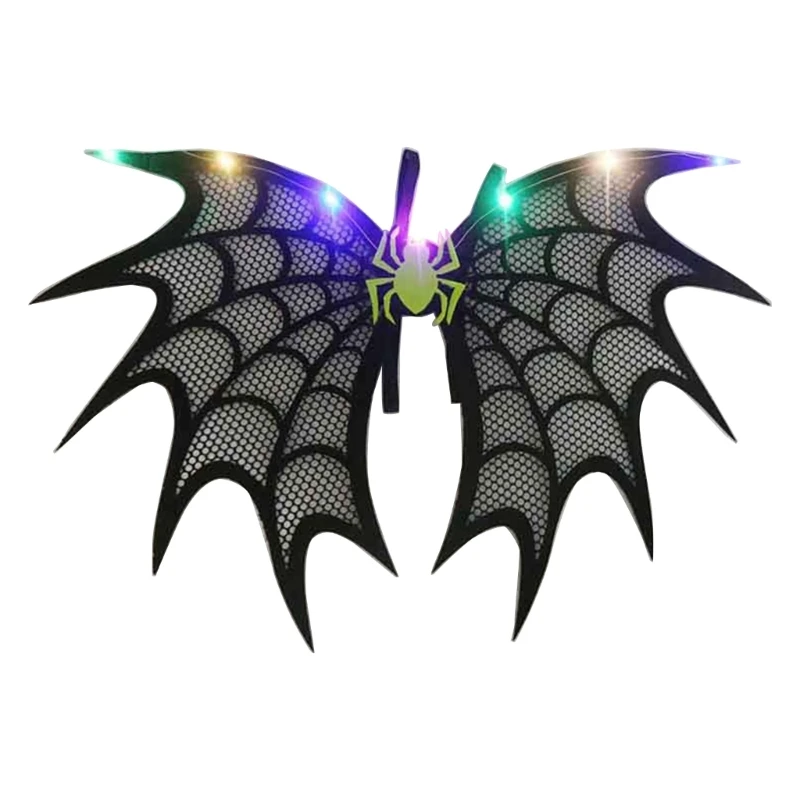 

LED Glowing Spiders Wing Halloween Costume Accessory Bat Wing with Elastic Straps One Size Witch Fancy Dress Costumes