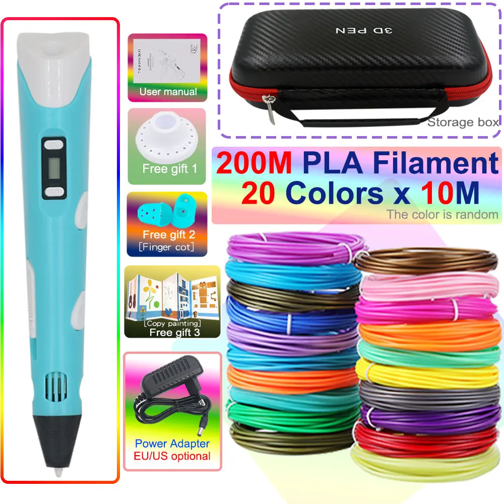 Children's 3D Printing Pen Set LCD Display Power Adapter Travel Box PLA Filament DIY Gift