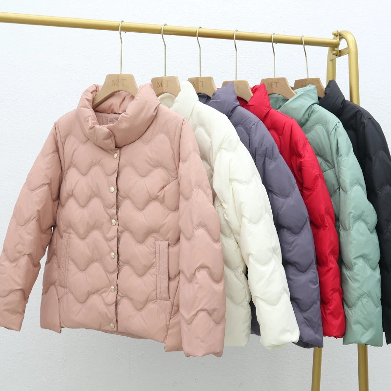

Autumn Winter Women Stand Collar Oversize Down Coat Warm Light Thin White Duck Down Jacket Ladies Short Puffer Parkas Outwears