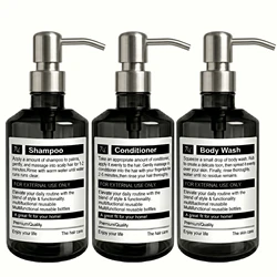 Deluxe Refillable Bathroom Dispenser Bottles for Shampoo, Conditioner, and Body Wash (Silver)